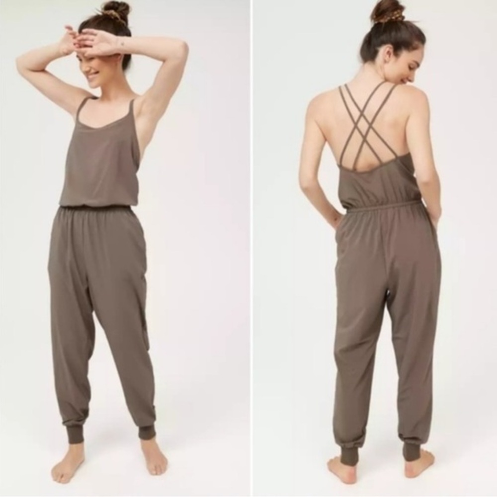NWT Aerie Offline mocha brown strappy lightweight jumpsuit size small